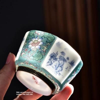 BỘ 4 CHÉN TRÀ LỤC GIÁC TỨ QUÝ